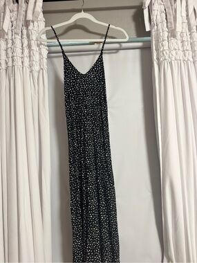 Old Navy Black Maxi Dress with White Dot Print Criss Cross Back